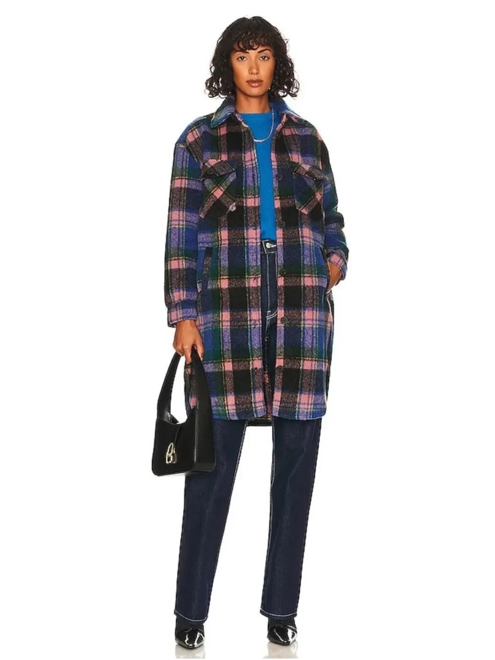 Blank NYC Plaid Teddy Shacket in Pink, Purple & Black Jacket